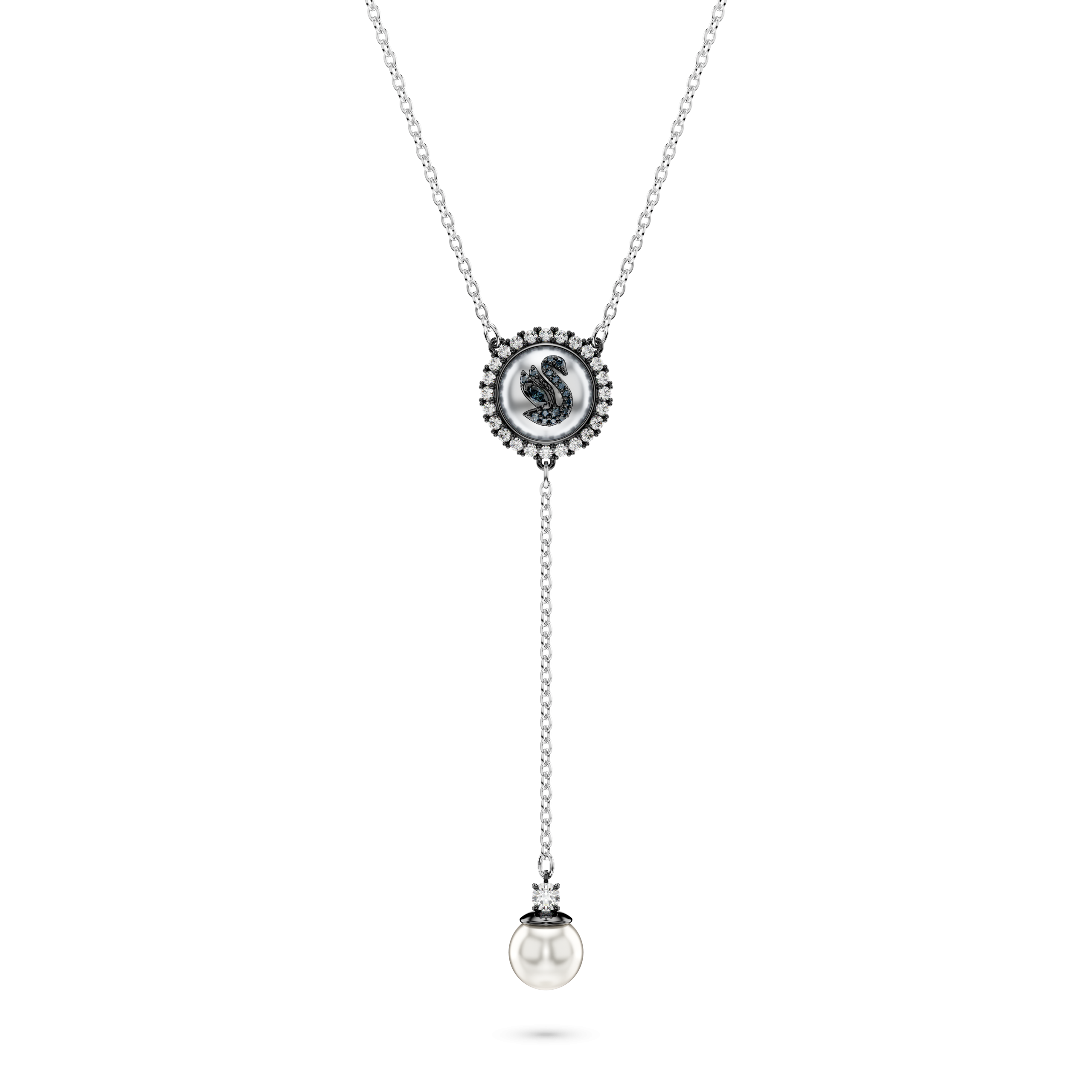 SWAN:NECKLACE PRL GRY/RHS