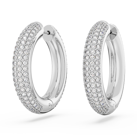 Dextera hoop earrings, Medium, White, Rhodium plated