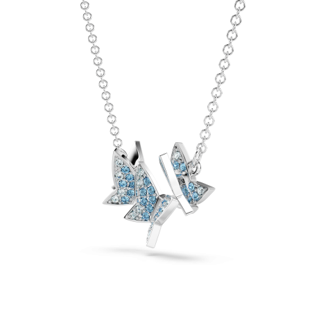 Idyllia Lilia necklace, Butterfly, Blue, Rhodium plated