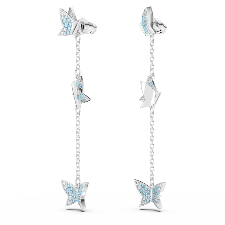 Idyllia Lilia drop earrings, Butterfly, Blue, Rhodium plated