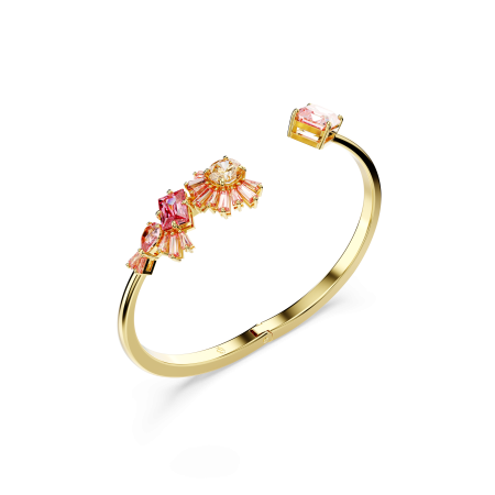 Gema bangle, Mixed cuts, Pink, Gold-tone plated