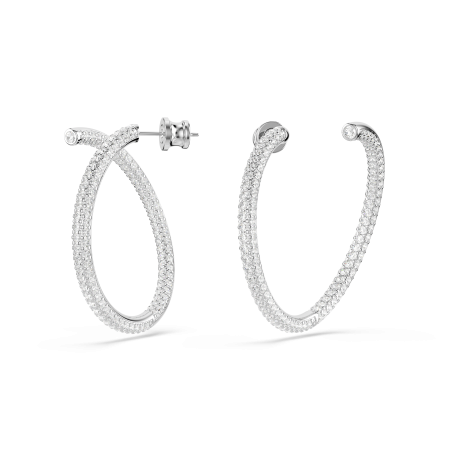 Dextera hoop earrings, Round cut, White, Rhodium plated
